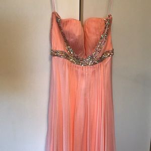 Peach strapless prom dress